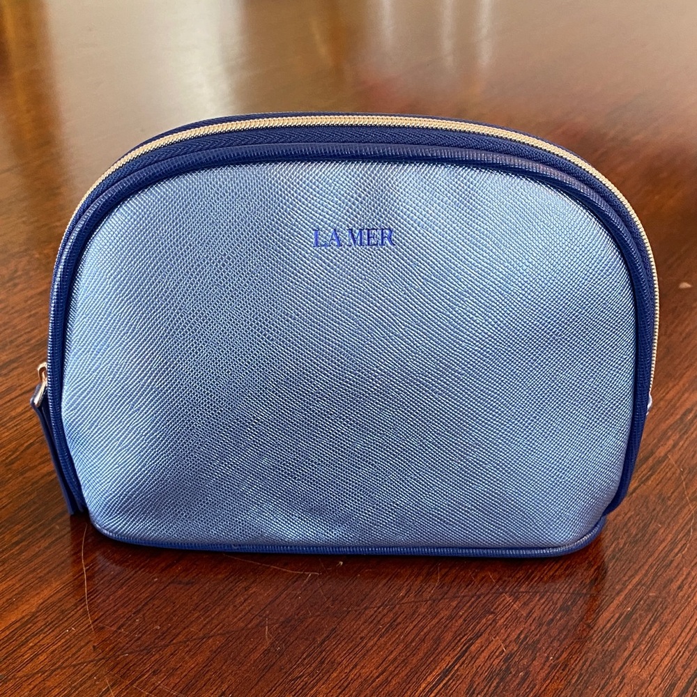 La Mer Makeup Cosmetic Travel Bag Pouch Case Metallic Blue